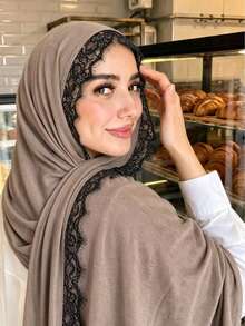 1pc New Silk Cotton Lace Scarf, Women's Muslim Hijab, Daily Soft Breathable Long Scarf, Elegant Headscarf, Versatile Elastic Shawl - Multicolor - View 25
