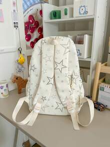 Star Print Nylon Backpack For Girls, Large Capacity Student School Bag With Multiple Compartments, Suitable For Elementary, Middle And High School Students, Commuting, Travel, Shopping, Campus Casual, Cute Backpack With Cute Pendant, Multiple Colors Available - A - View 10
