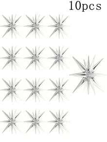 2pcs 4D Silver Star Shaped Foil Balloons, 14-Angle Star Explosion Balloons, 22 Inch Balloons, Birthday Wedding Anniversary Party Decoration - Multicolor - View 11