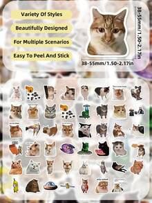 50Pcs Funny Internet Meme Cat Stickers, Viral Kitty Expression Patterns, Waterproof Vinyl Stickers For Water Bottles, Laptops, Scrapbook, Journal, DIY Decoration, Gift - Multicolor - View 7