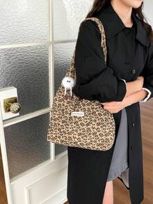 秋冬豹紋燈芯絨女款大容量托特包 Hobo 包 半月包 斜挎包 小眾日常通勤腋下單肩托特包 2026 新款 - 彩色 - 查看 6