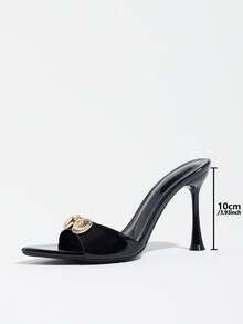 Women's Black Shell Metal Decor Single Strap High Heel Mule Slippers Pointed Toe Open Toe Stiletto Sandals For Daily Wear Party Evening Event - Black - View 5