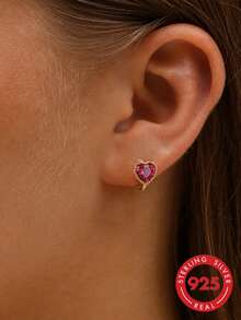 1 par de pendientes de oreja con forma de corazón de plata de ley S925, románticos y de lujo, de moda para mujer, personalizados, exquisitos, de estilo nicho y estética delicada, elegantes, suaves y frescos, accesorio versátil para uso diario y oficina, regalo detallista de vacaciones para novia y mejor amiga - amar - Ver 7