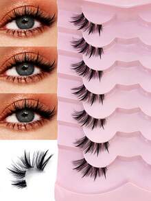 7 Pairs Half Lashes - Reuseble Natural Half Lashes Strips With Spikes For Nude Makeup Cat Eye Spiky Crossed Curling Eyecorner Lashes Fairy Look Faux Mink Fake Eyelashes Extensions - Black - View 2