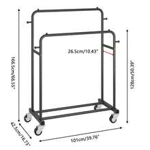 Heavy Duty Double Rail Rolling Clothes Rack With Wheels, Freestanding Garment Rack For Hanging Clothes, Metal Clothing Organizer For Bedroom, Laundry Room And Retail Display - View 8