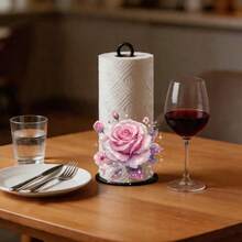 Pink Starry Sky Rose Floral Pattern 2D Creative Acrylic Paper Towel Holder, Kitchen Paper Towel Storage, Holiday Party Decoration, Perfect For Holiday Celebration Decor, Beautiful And Affordable - View 3