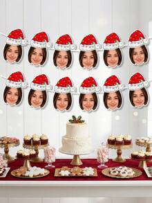 8/16/24pcs Personalized Christmas Face Wreath, Customized Photo Banner, Christmas Hat Face Flag, Fun Holiday Party Decoration, Home Christmas Decor, Fireplace Hanging Flag, Christmas Gift - Multicolor - View 5