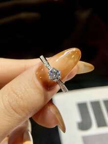 1pc Moissanite Ring Minimalist 1CT Six Claws Solitaire Ring Perfect For Women's Engagement And Daily Wear - Silver - View 4