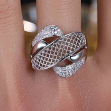 1pc Fashion Wide Hollow Line Wrapped Design Cubic Zirconia Women's Ring - Multicolor - View 5
