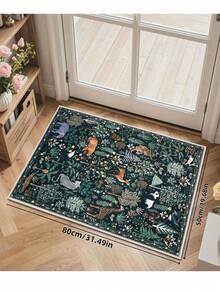 1pc Animal Pattern Rug, Bohemian Style Machine Washable Living Room Carpet, Vintage Soft Dining Room Rug, Non-Slip Durable Large Floor Mat, Suitable For Office, Bedroom, Living Room, Entryway Welcome Mat - Navy Blue - View 3