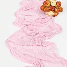 長方形桌旗 180*90CM、300*90CM、400*90CM，起司布桌旗，波希米亞風紗起司布桌布，鄉村風透明桌旗，適用於婚禮、節日派對、畢業派對、生日或節日派對蛋糕桌裝飾，浪漫宴會桌裝飾皺褶布料桌旗，適合戶外與室內使用，彩色桌布 - 粉色 - 查看 5