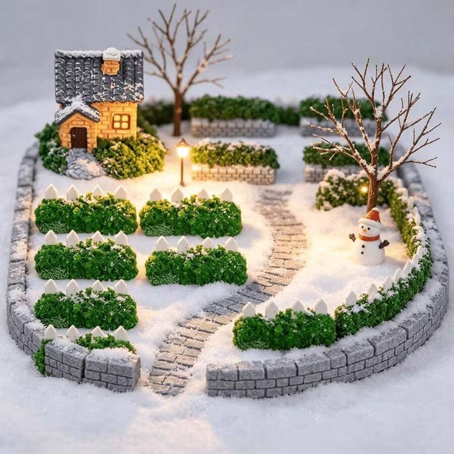 33Pcs Miniature Garden Landscape Accessories Kit, Mini Stone Wall & Hedge Fence Set, Dollhouse Micro Landscape Diorama Fairy Garden Scene Building Decor - Garden Landscape - View 1