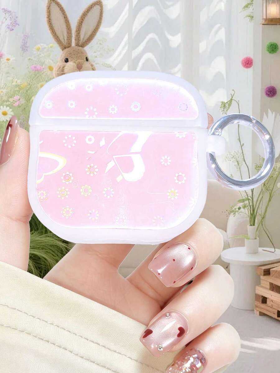 1pc Pink Slim Waist Laser Colorful Earphone Case Compatible With 5 4 Pro 3 Pro2 3 2 Soft Premium - Baby Pink - View 1