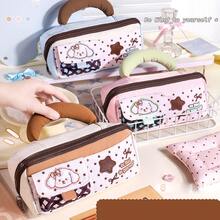 Yescholar 1pc Cute Dog Embroidered Large Capacity Pencil Case With Handle, Multi-Compartment Zipper Pen Bag With Front Pockets, Portable Stationery Organizer For Girls, Teens & Students, School & Daily Use - Cute Dog Embroidery Large Capacity Pencil Case - View 4