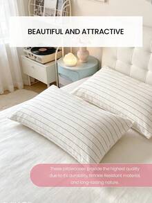 HONEYMOON 1pc Y/D Striped Linen Pillowcase, 100% Linen Fabric Black Striped Pillowcase, Soft & Breathable, Wrinkle-Resistant, No Filling, T/F/Q/K Sizes, Suitable For Home And Dorm, Machine Washable - Multicolor - View 7