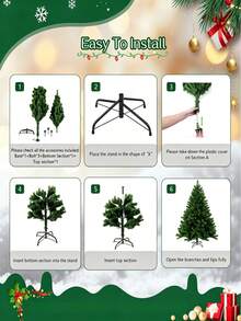 1pc Artificial Christmas Tree, With Metal Stand, Full Dense Branches, Easy Assembly, Reusable, Great For Christmas Scenery, Suitable For Shop & Home Decoration, Indoor & Outdoor Use, Christmas Tree Only, Accessories Not Included - Multiple Specifications - View 9