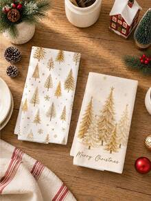 2pcs Christmas Minimalist Gold Christmas Tree Pattern Kitchen Towels, Soft Polyester Dish Cloths, Suitable For Kitchen Decor, Kitchen Cleaning, Holiday Party Decoration, Kitchen & Bathroom Supplies Home Essentials, Home Decor, Housewarming Gift - Multicolor - View 7