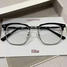 1pc Men's Metal Half-Frame Square Glasses, Casual Lightweight Transparent Eyewear, Suitable For Daily Outfit Decoration And Travel Accessory - Clear - View 4