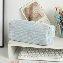 1pc Creative Colorful Line Pattern Pencil Case, Large Capacity Student Pencil Bag, Ins Style High Aesthetic Storage Bag, Yarn Desktop Organizer Pouch - Multicolor - View 13