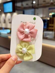 10pcs Cute Girls Pearl Flower Hair Clips, 3D Fabric Petal Design, Children's Bun Hair Clips, Suitable For School, Outings, Festivals, Versatile Energetic Little Girl Hair Accessories - Red - View 10
