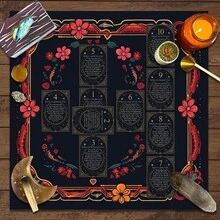 1 tấm khăn trải bài Tarot hoa văn 10 lá, thảm bàn thờ phù thủy in hướng dẫn bố cục Tarot, khăn trải bàn bói toán trang trí đọc tâm linh - Nhiều màu - Xem 6