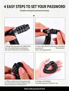 1pc 4-Digit Combination Spring Lock, Compact Steel Cable Wrap Lock, Anti-Theft Lock For Cycling Helmet - Multicolor - View 2