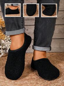 Super Soft Thick Sole Non-Slip Couple Home Thermal Slippers Women Winter Quiet Closed Toe Slip-On Comfortable Slippers - Black - View 6