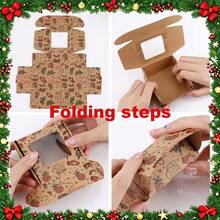 9pcs/Set Vintage-Style Christmas Gift Boxes Featuring A Clear Window And Kraft Paper Construction; Available In Designs Including Bells, Christmas Trees, And Reindeer-Perfect For Christmas Gifts, Birthdays, And Party Favors. - Multicolor - View 11