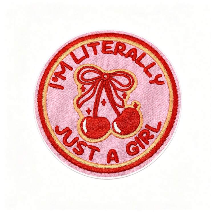 1件/2件/3件/4件可愛櫻桃蝴蝶結燙貼刺繡貼布，圓形「I'm Literally Just A Girl」金句貼花 - 彩色 - 查看 10