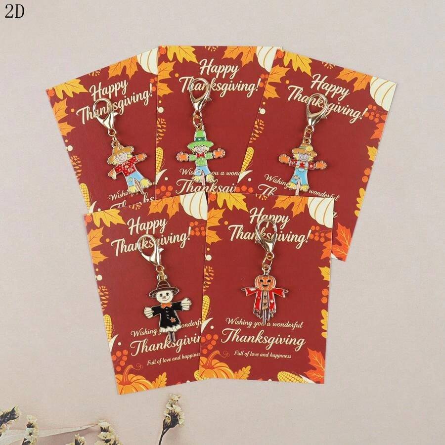 5pcs Cute Scarecrow Keychains With Thank You Cards, Suitable As Small Gifts For Thanksgiving, Christmas, For Family, Friends, Colleagues And Teachers