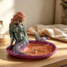 Mermaid Jewelry Tray, Mermaid Sculpture With Exquisite Details, Curly Hair And Clear Fish Scale Texture, Tray Groove Can Hold Thin Silver Rings And Pearl Earrings, Home Decor Tray (Random Gradient Color) - View 1