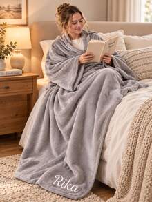 1PC Custom Embroidered Wearable Throw Blanket, Personalized Custom Name Blanket With Built-In Sleeve Design For Full Body Coverage, Decorative Blanket For Sofa And Bed, Ideal Holiday Gift For Family Members - Multicolor - View 3