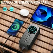 Arrancador de Batería para Auto Portátil con Compresor de Aire 150 PSI, Inflador de Neumáticos con Pantalla Digital LED y Linterna, Cargador de Emergencia Multifunción para Coche y Moto - Negro/Gris - Ver 5