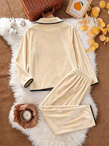 Sweet Apricot Colored Long Sleeve Long Pants And Two Pieces Pajamas For Girls In Autumn And Winter Seasons,Suitable For Home Leisure,Gatherings,Parties - Apricot - View 4