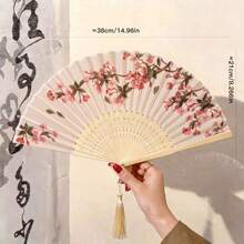 1件復古折扇，流蘇手持竹扇，海棠扇，竹扇，彩繪扇，折疊手扇，婚禮手扇，派對手扇，裝飾扇，優雅休閒風，生日禮物，返校禮物，畢業季禮物，婚禮季禮物 - A - 查看 9