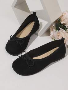 Women's Flat Shoes, Mesh Ballet Flats, Breathable Minimalist Fashion Square Toe Design, Casual, Suitable For Dancing, Work, Travel, Lightweight Comfortable, Soft Sole - Black - View 2