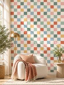 1 Roll Macaron Checkerboard Wallpaper, Removable Wall Sticker, Exquisite Mural, Suitable For Home Decor And Wall Art, Ready-To-Use Wall Panel, Wall Covering Material, Spring Home Decor, Instantly Refresh Your Living Space. Rama Decorative Sticker - Perfect Gift For Birthday And Graduation. Halloween Decor, Halloween Gift, All Saints' Day Decor, All Saints' Day Gift - Multicolor - View 7