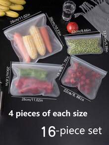 4个/5个/16个/20个EVA食品保鲜袋，冰箱食品储存袋，水果蔬菜密封袋，可重复使用 - 白色 - 查看 7
