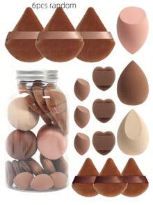 Random 9pcs Makeup Sponge Set, Random Packaging Bottle, Bag, Full Set Includes 3 Regular Makeup Sponges, 3 Mini Makeup Sponges, 3 Powder Puffs, 3 Mini Powder Puffs, 3 Mini Finger Cushion Puffs; Foundation Makeup Sponge, Suitable For Liquid Foundation, Concealer, Loose Powder, Flawless Application; Multi-Color Makeup Sponge, Latex-Free Material, Dry And Wet Use - Multicolor - View 6