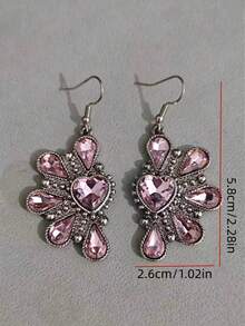 Women's Bohemian Style Water Drop & Heart Rhinestone Petal Dangle Earrings, Suitable For Daily Wear, Commuting, Dating, Parties - Petal - View 3