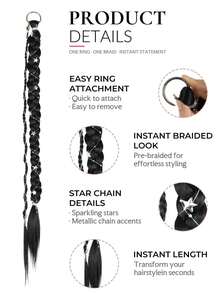 Braided Hair Extension With Star Charms, Long Ponytail Hair Piece For Women, Multiple Colors For DIY Hairstyles And Daily Styling - Multicolor - View 2