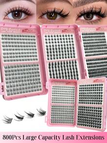 800 Pcs Large Capacity Single Lash Extensions Lash Book Cluster False Eyelashes DIY Home Lash Extensions Cluster False Eyelashes 4 Different Styles Mixed Length Full Makeup And Daily Wear. Eyelash Clusters, Individual Lashes, False Eyelashes - D - View 2