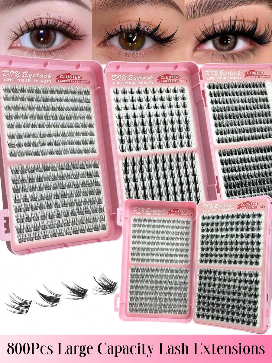 800 Pcs Large Capacity Single Lash Extensions Lash Book Cluster False Eyelashes DIY Home Lash Extensions Cluster False Eyelashes 4 Different Styles Mixed Length Full Makeup And Daily Wear. Eyelash Clusters, Individual Lashes, False Eyelashes