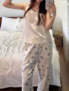Gongdie 3 Pieces Miffy Women's Pajama Set,Fall White Soft Cotton Loungewear With Lace Trim And Pocket - White - View 5