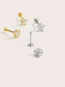 1pc Fashion Casual Diamond Flower Stainless Steel Stud Earrings Suitable For Women's Daily Wear - Flower - View 3