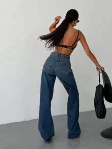 SQUALO Urban Edge High-Waist Distressed Wide Leg White Jeans - Blue - View 2