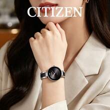 CITIZEN Women's -Drive Watch Polished Silver Round Case Gradient Black Dial Single Diamond Marker Two-Tone Metal Bangle Bracelet Minimal Chic Ladies Watch - Silver - View 1
