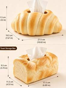 Realistic Bread-Shaped Tissue Box, Fun Pretzel/Toast Design, Fits 10.92 X 7.87cm Tissue Size, Desktop Tissue Storage Box, Perfect For Living Room, Bedroom, Kitchen, Office, Cafe And Bakery, Creative Food-Themed Home Decor Accent - Multicolor - View 6
