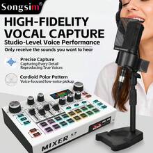 Set Kartu Suara Songsim-X7 Full Metal & Mikrofon Kondensor AT2020, Mendukung Transmisi OTG Tanpa Rugi, Penyesuaian EQ, Kontrol Trek, Penyesuaian Reverb, Pengiring Bluetooth, Kartu Suara Digital Multifungsi, Mikrofon Pengambilan Vokal Fidelitas Tinggi, Perekaman dan Output Audio Berkualitas Tinggi/Cocok untuk Komputer/Ponsel, Ideal untuk Streaming Langsung, Perekaman, Bermain Game, Bernyanyi, Instrumen, Studio - MultiWarna - View 3