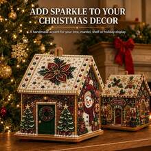 3D Wooden Christmas House Diamond Painting Kit, Pearl Rhinestone DIY Decor - View 9